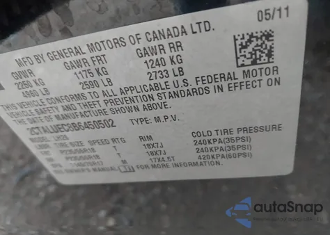 2011 GMC Terrain Slt из США, поврежденный, VIN 2CTALUEC8B6450502